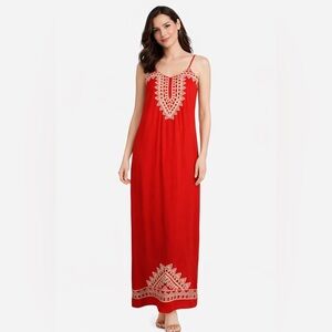 THML BOHO embroidered red maxi dress